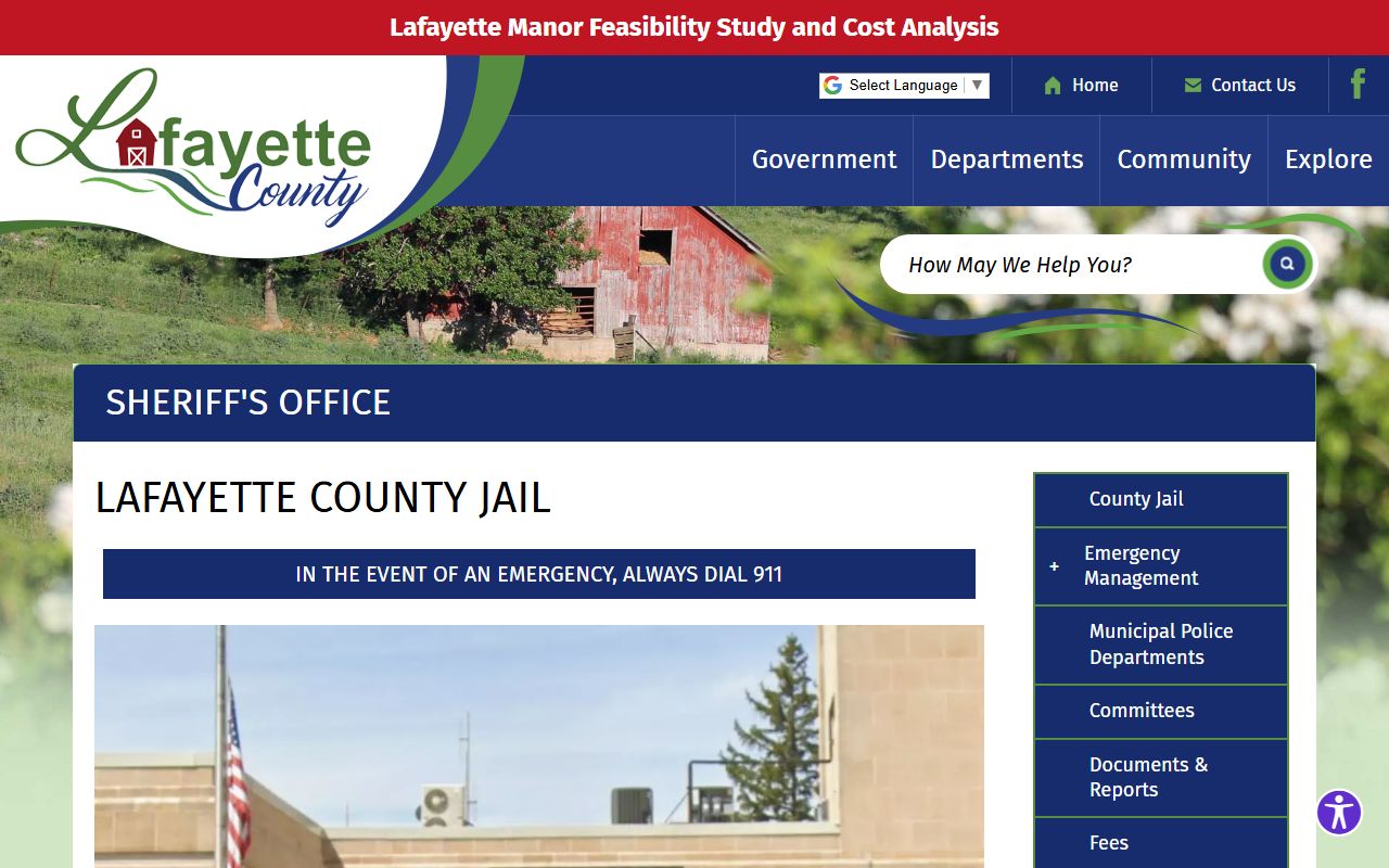 Lafayette County Jail page for inmate population and custody records