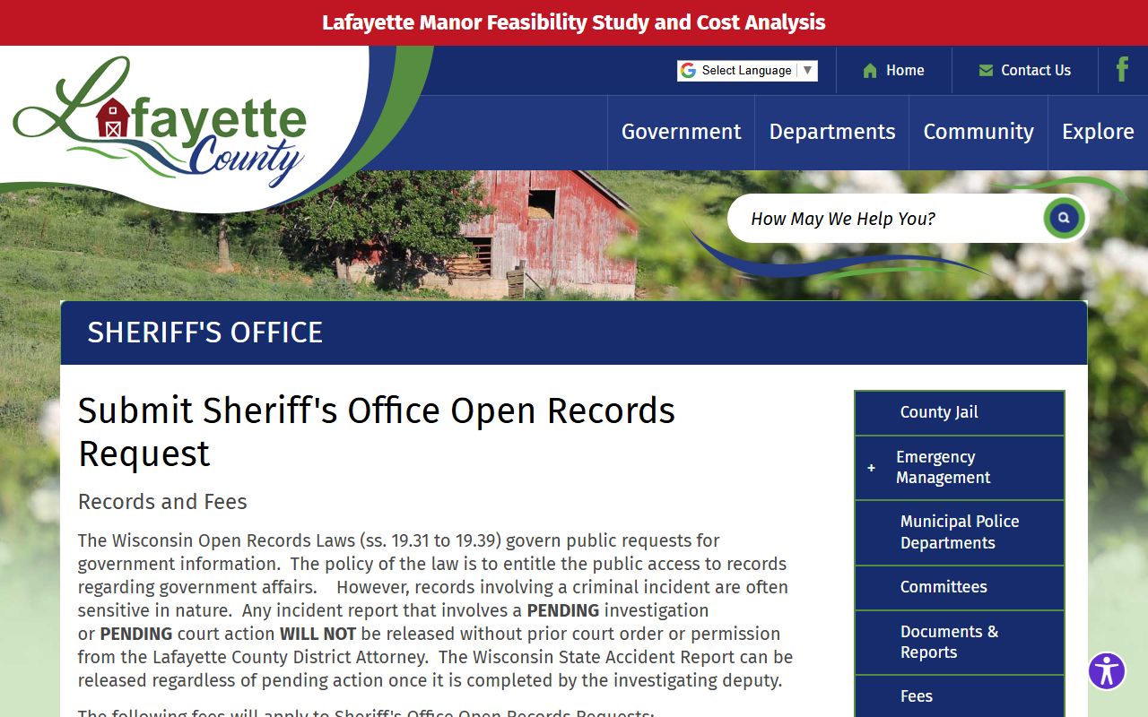 Lafayette County sheriff open records request form for inmate booking records