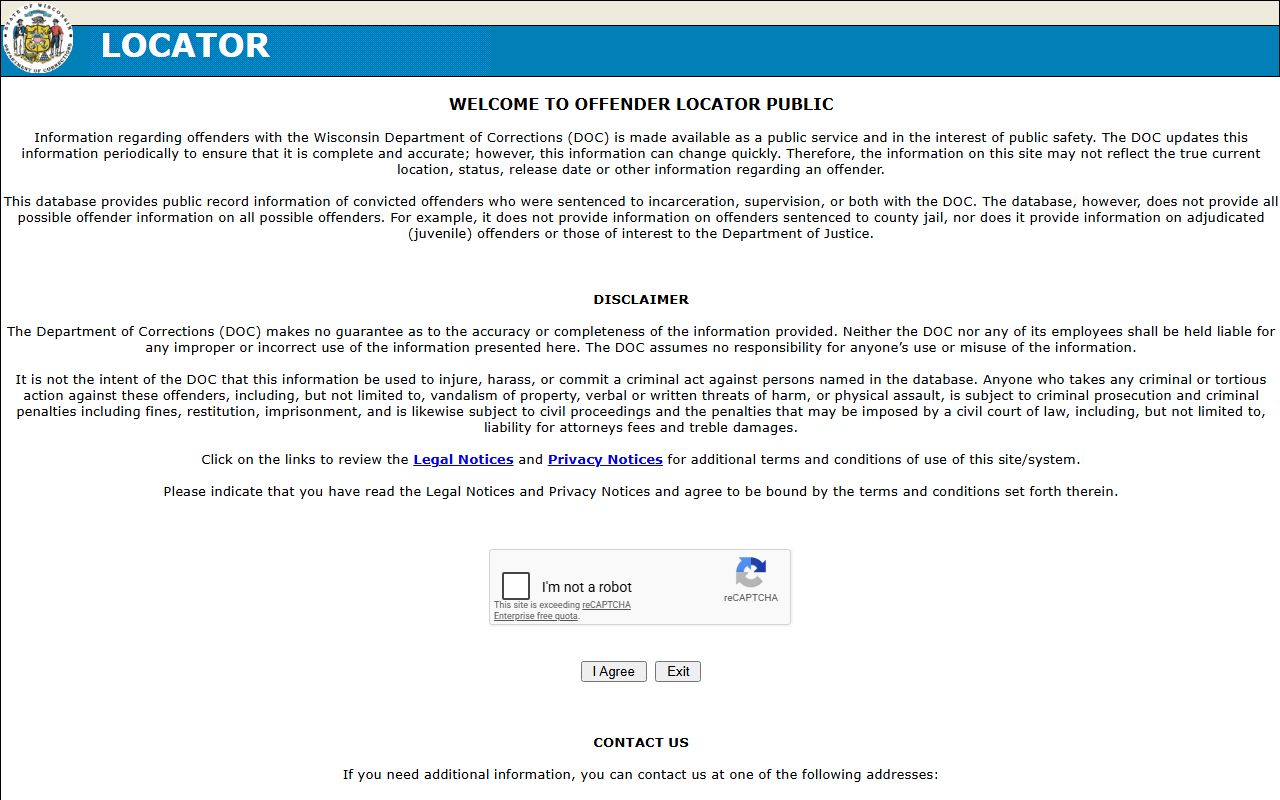 Wisconsin DOC offender locator for Lafayette County sentenced inmate search